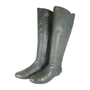 Born Women's US10 Dark Gray Leather Whipstitch Side Zip Knee High Riding Boots